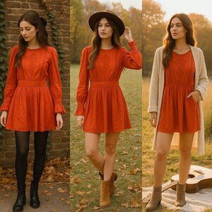 Free People Women Orange Dress 12 Whimsygoth, Boho Fall, Folk Festival Look